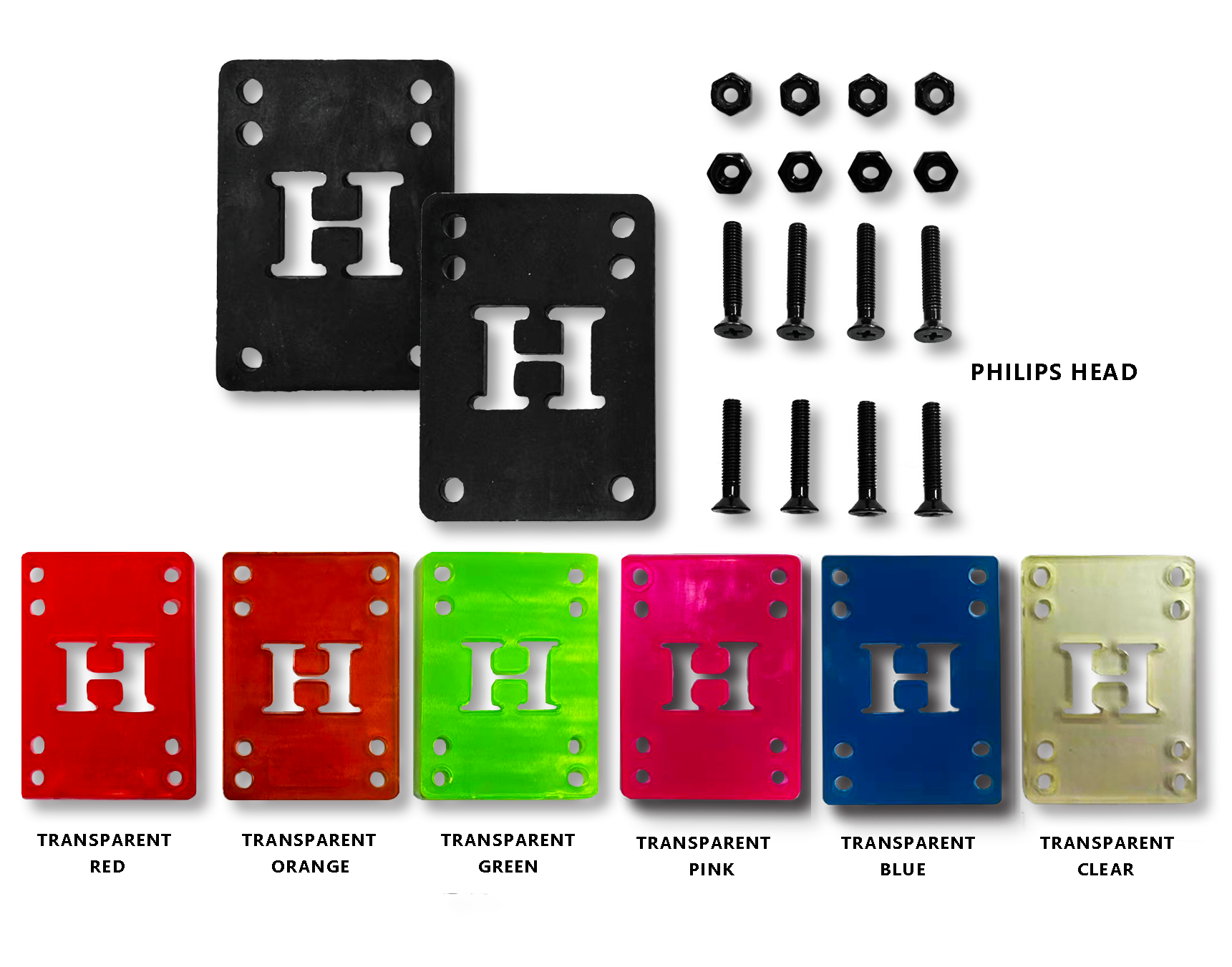 YK-7300 3mm "H" black pads | YK-7324 4mm “H” colored riser pads – PU injection Clear